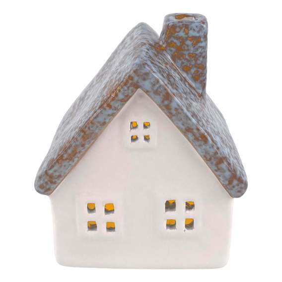 Ceramic LED House Small 9.1x10.9cm in Blue / White