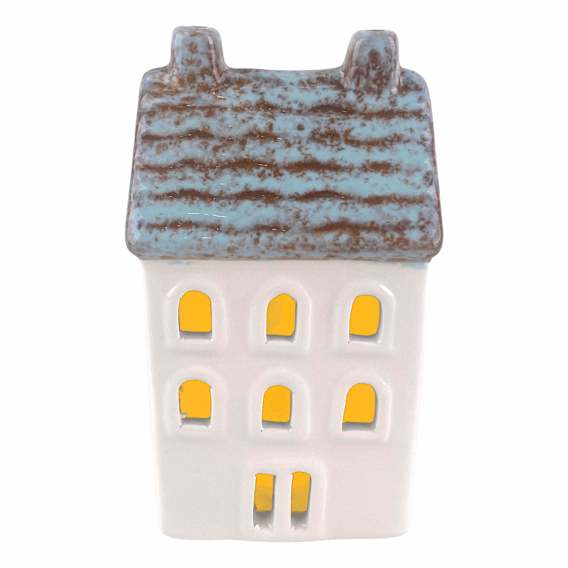 Ceramic LED House Large 8.5x15.5cm in Blue / White