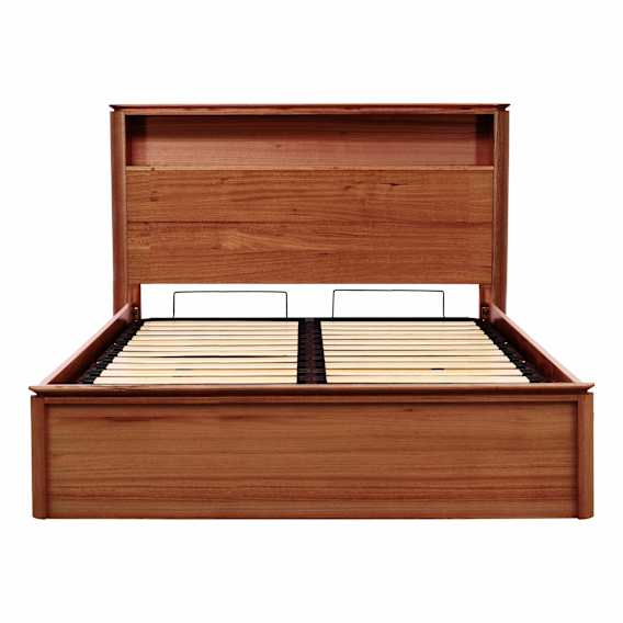 Charles Queen Bed Frame with Gas Lift Storage in Tasmanian Blackwood