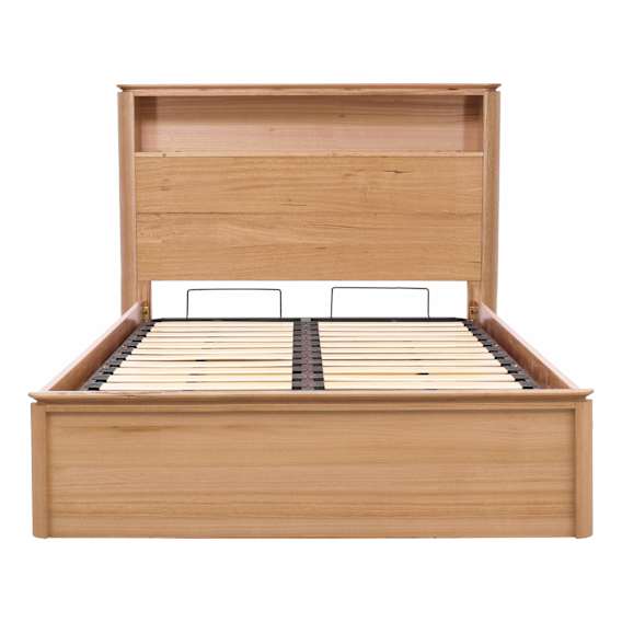 Charles Double Bed Frame with Gas Lift Storage in Australian Messmate