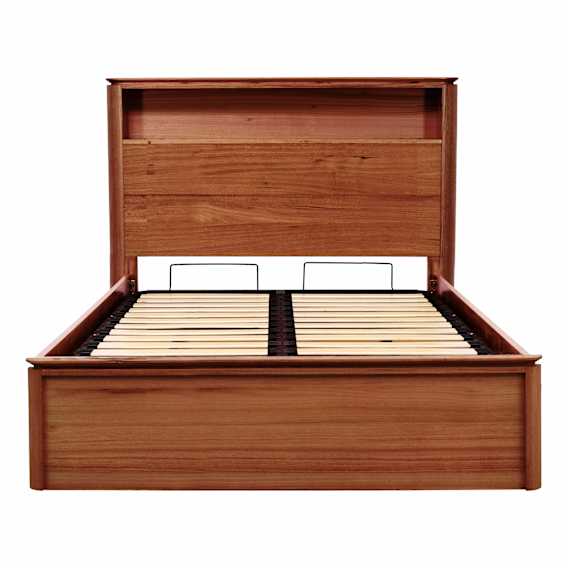 Charles Double Bed Frame with Gas Lift Storage in Tasmanian Blackwood