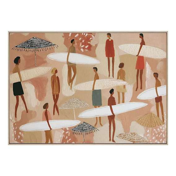 Coral Salt Society Box Framed Canvas in 132 x 94cm Natural