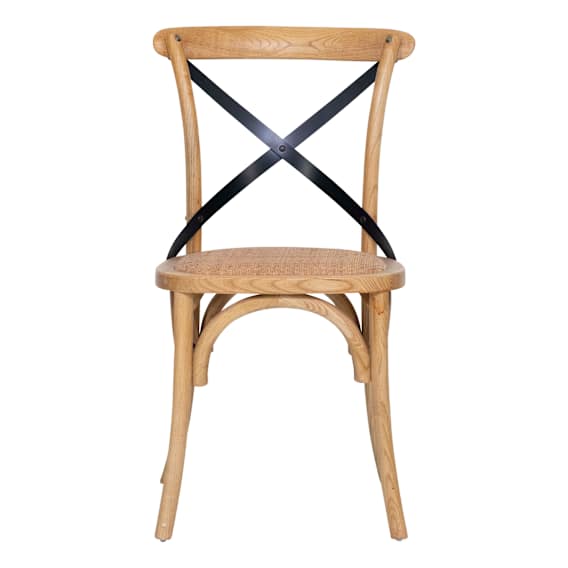 Cristo Cross Back Chair in Clear / Black Metal Strap / Rattan