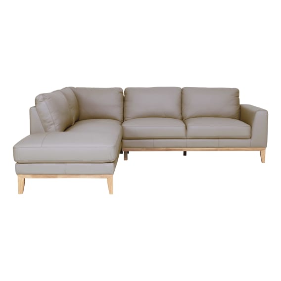 Dante 2.5 Seater Sofa + Chaise LHF in Leather Light Mocha