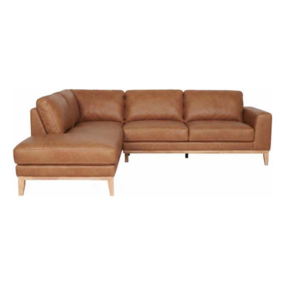 Dante 2.5 Seater Sofa + Chaise LHF in Urbane Leather Light Brown
