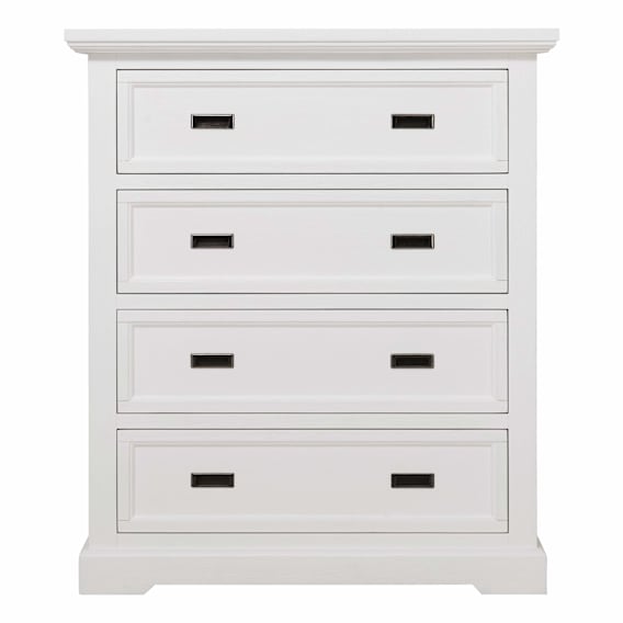 Hamptons 4 Drawer Tallboy in Acacia White