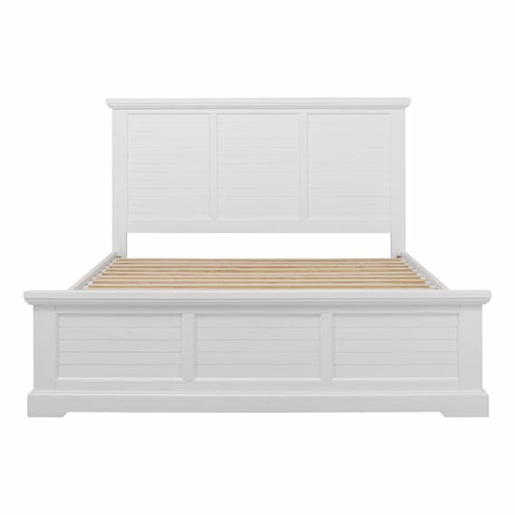 Hamptons Queen Bed Frame Horizontal Panel in Acacia White