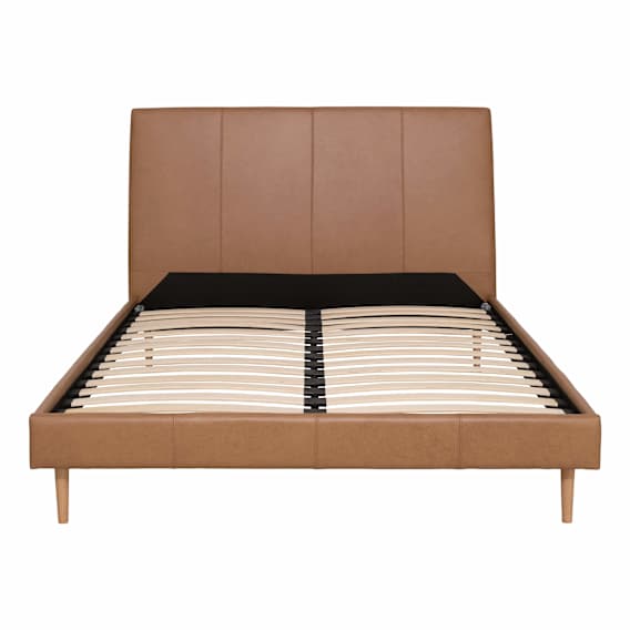 Jamie Queen Bed Frame in Urbane Leather Light Brown / Clear