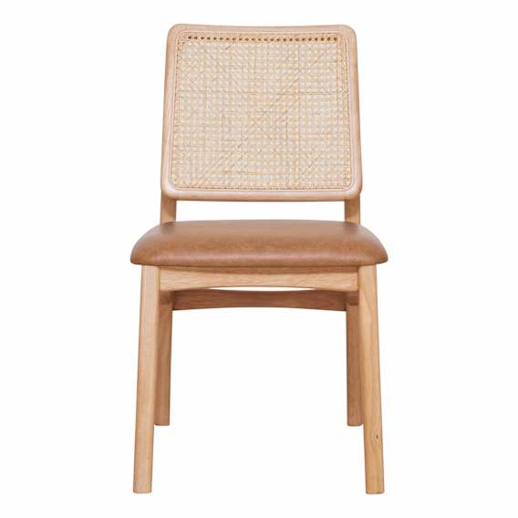 Jonas Dining Chair in Rattan / Urbane Leather Light Brown / Clear
