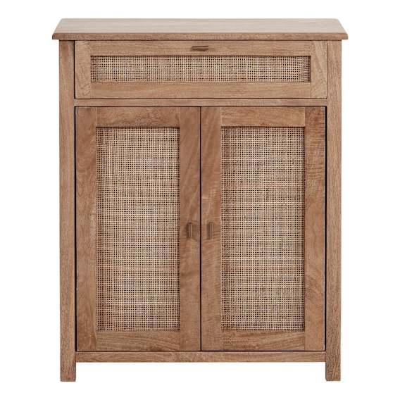 Julian Shoe Cabinet in Mangowood Havana Stain / Rattan