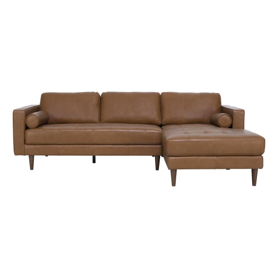 Kobe 3 Seater Sofa + Chaise RHF in Missouri Leather Brown