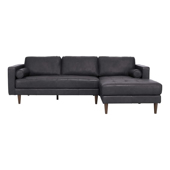 Kobe 3 Seater Sofa + Chaise RHF in Alpine Leather Black