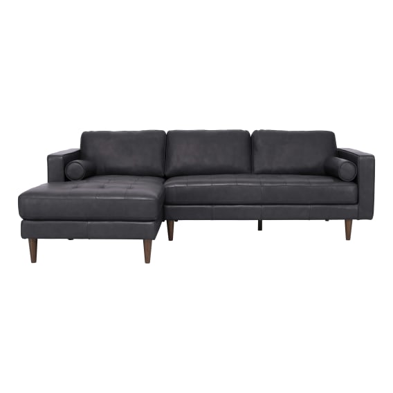 Kobe 3 Seater Sofa + Chaise LHF in Alpine Leather Black