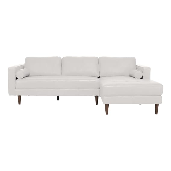 Kobe 3 Seater Sofa + Chaise RHF in Leather Pure White
