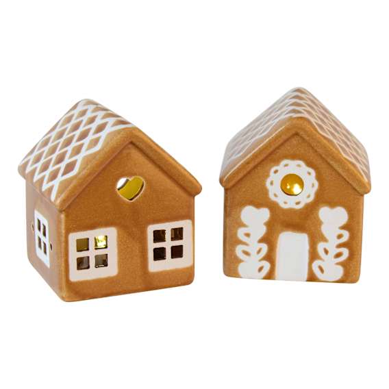 LED Gingerbread House Small Set of 2 in Brown