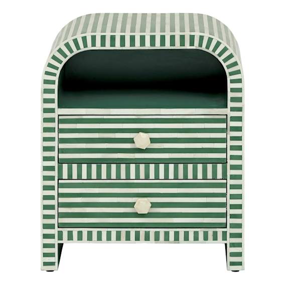 Lotus Bedside Table in Resin Green / Bone Inlay White