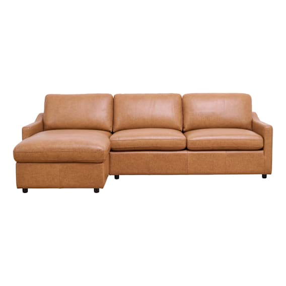 Mokum Sofa Bed with Storage Chaise LHF in Urbane Leather Light Brown