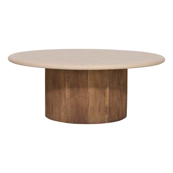 Osman Round Coffee Table 100cm in Concrete Render Mocha / Reclaimed Teak