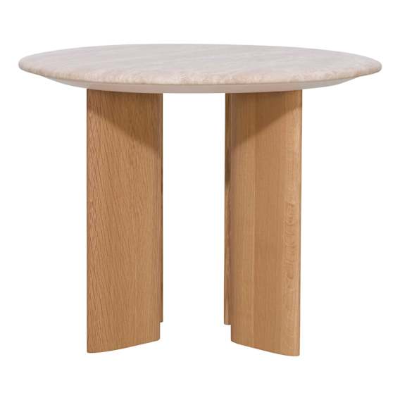 Perotti Side Table 60cm in American Oak / Italian Travertine