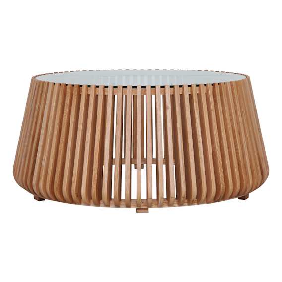 Pila Round Coffee Table 95cm in American Oak / Glass