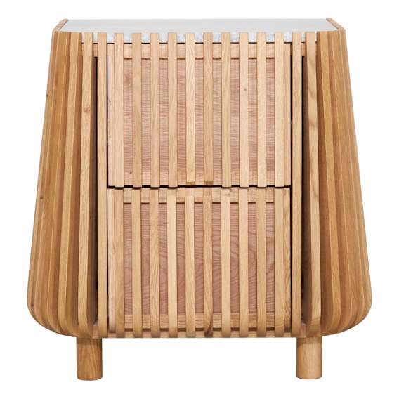Pila Bedside Table in American Oak / Carrara Marble