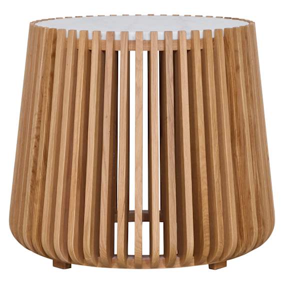 Pila Round Side Table 60cm in American Oak / Carrara Marble