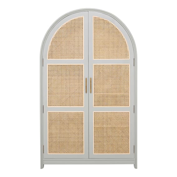 Porter Kids Wardrobe in Grey / Rattan