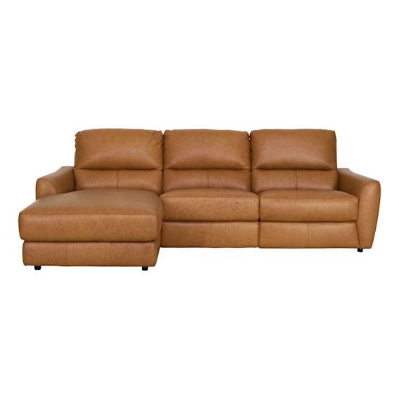Portland 3 Seater Recliner Sofa + Chaise LHF in Urbane Leather Light Brown