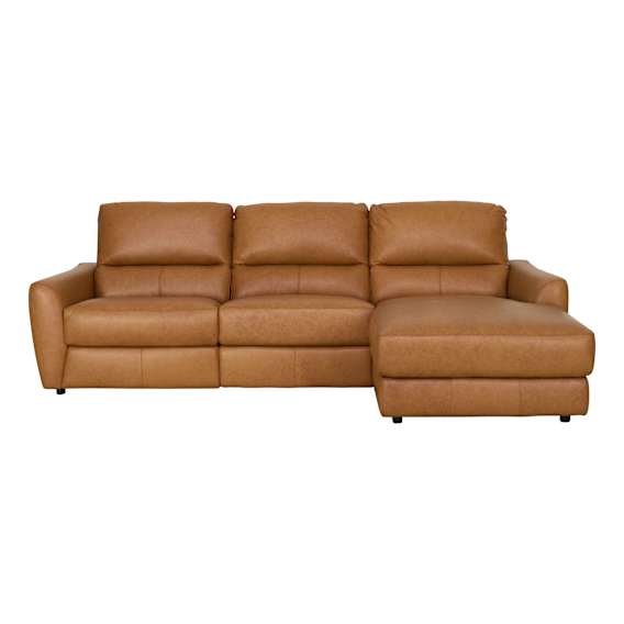 Portland 3 Seater Recliner Sofa + Chaise RHF in Urbane Leather Light Brown