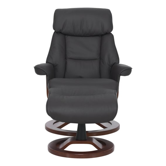 Reggie Recliner Chair + Ottoman in Charcoal / Chocolate Leg