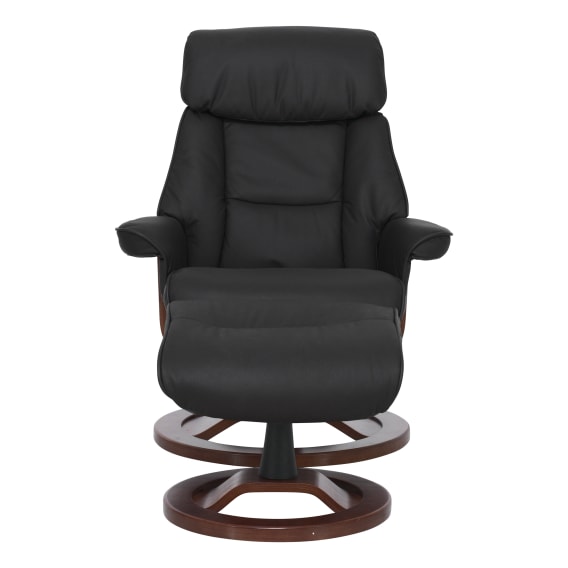 Reggie Recliner Chair + Ottoman in Black / Chocolate Leg