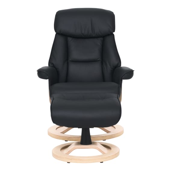 Reggie Recliner Chair + Ottoman in Black / Natural Leg