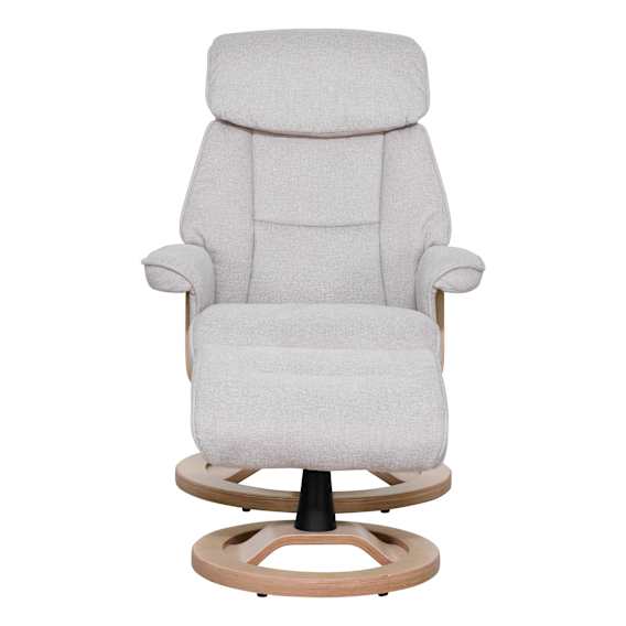 Reggie Recliner Chair + Ottoman in Belfast Beige / Natural Leg
