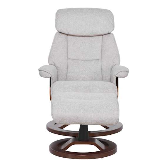 Reggie Recliner Chair + Ottoman in Belfast Beige / Chocolate Leg