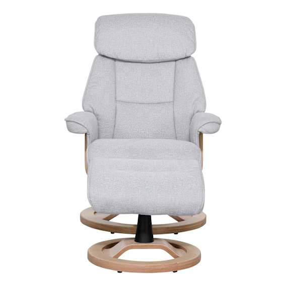 Reggie Recliner Chair + Ottoman in Belfast Grey / Natural Leg