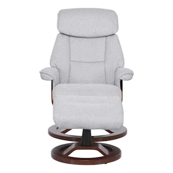 Reggie Recliner Chair + Ottoman in Belfast Grey / Natural Leg