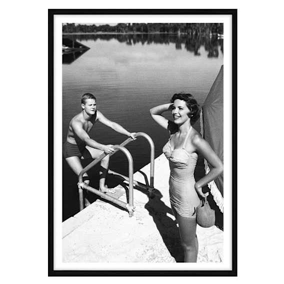 Retro Summer Amour Framed Print in 103 x 143cm Black