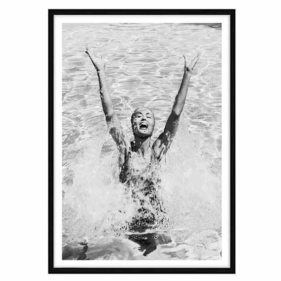 Retro Summer Splash Framed Print in 84 x 118cm Black