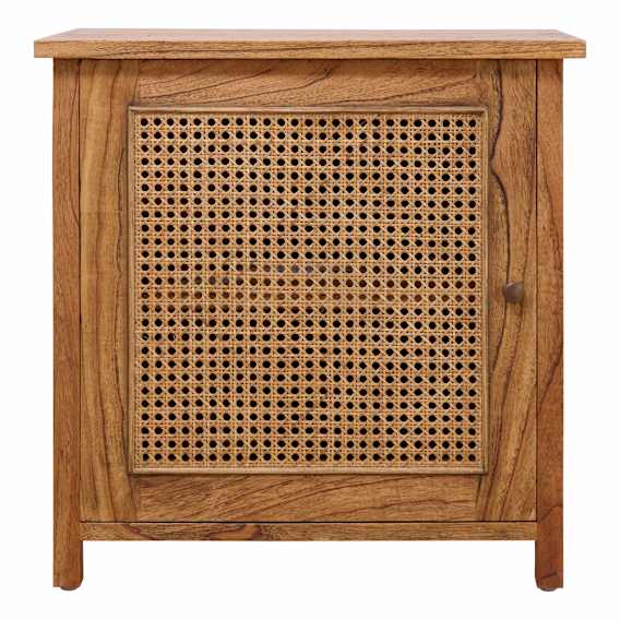 Rita Bedside Table with Door in Mindi Clear / Rattan