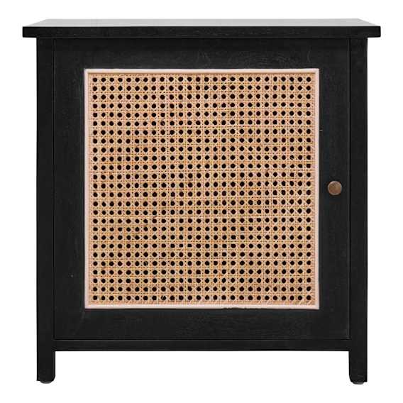 Rita Bedside Table with Door in Mindi Black / Rattan