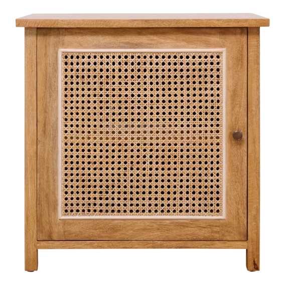 Rita Bedside Table with Door in Mangowood Clear / Rattan