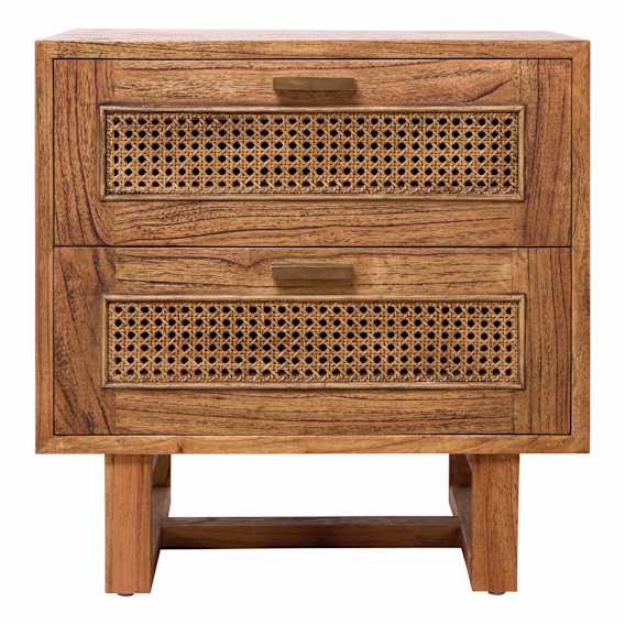 Rita Bedside Table 2 Drawer in Mindi Clear / Rattan