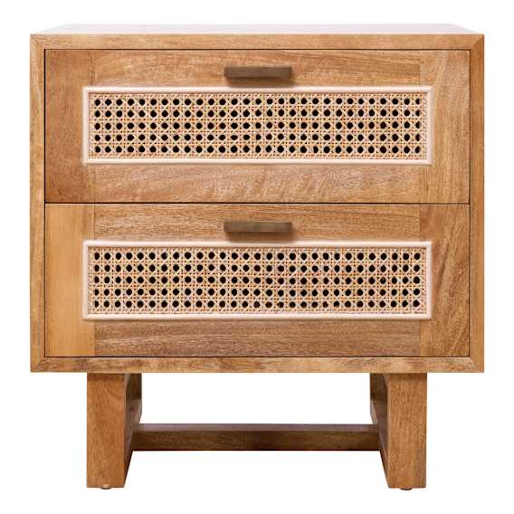 Rita Bedside Table 2 Drawer  in Mangowood Clear / Rattan