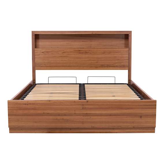Santos King Bed Frame with Gas Lift Storage in Dark Wormy Chestnut