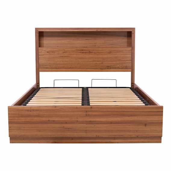 Santos Queen Bed Frame with Gas Lift Storage in Dark Wormy Chestnut