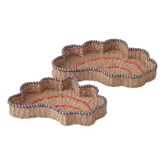 Shell Trays Set of 2 in Natural / Blue