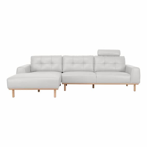Stratton 3 Seater Sofa + Chaise LHF in Warmth Leather in Light Grey