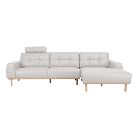 Stratton 3 Seater Sofa + Chaise RHF in Warmth Leather in Light Grey