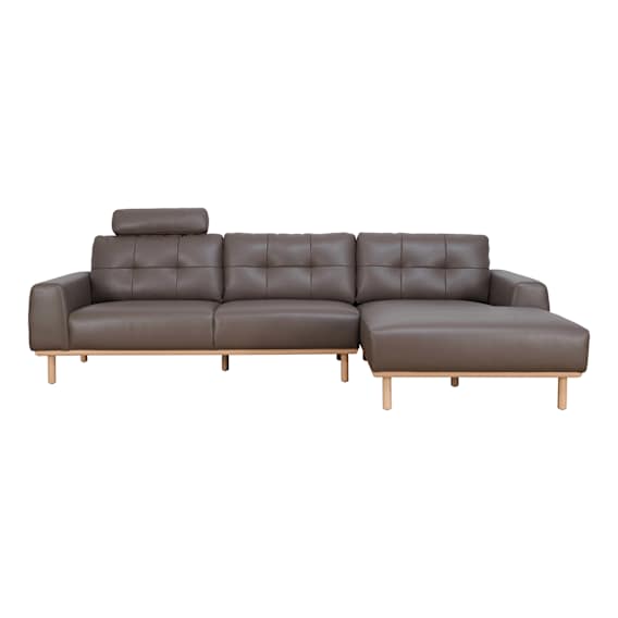 Stratton 3 Seater Sofa + Chaise RHF in Warmth Leather in Chocolate