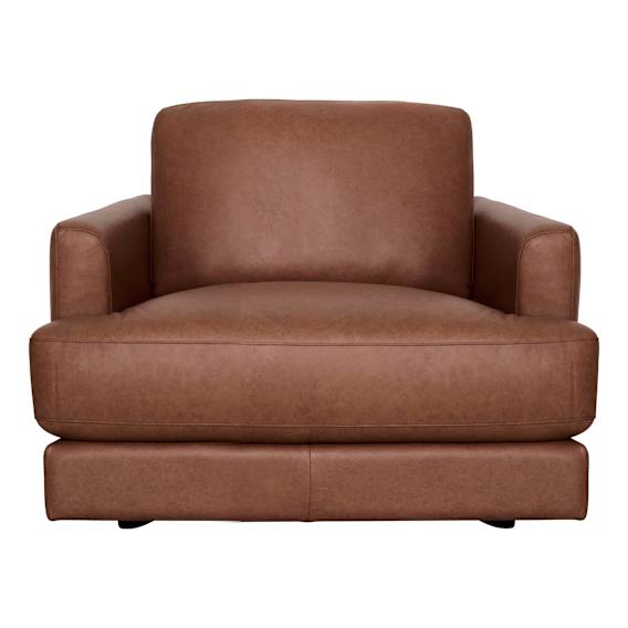 Temple Wide Armchair in Urbane Leather Dark Brown